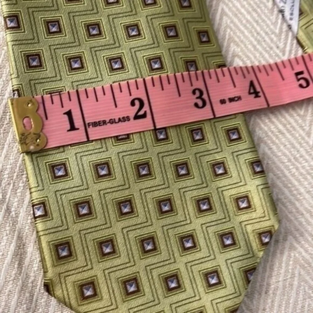 Zegna Silk Tie‎ Men's Designer Made In Italy Green & Purple Geometric